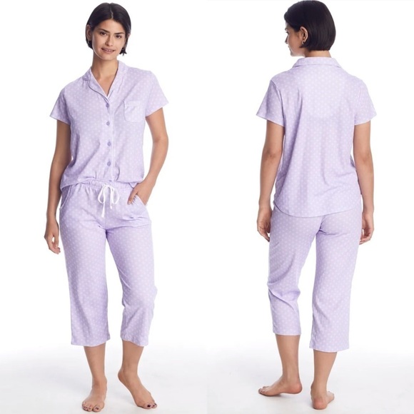 KAREN NEUBURGER LAVENDER DIAMOND GIRLFRIEND KNIT CROPPED MATCHING PAJAMA PJ SET - Picture 1 of 14